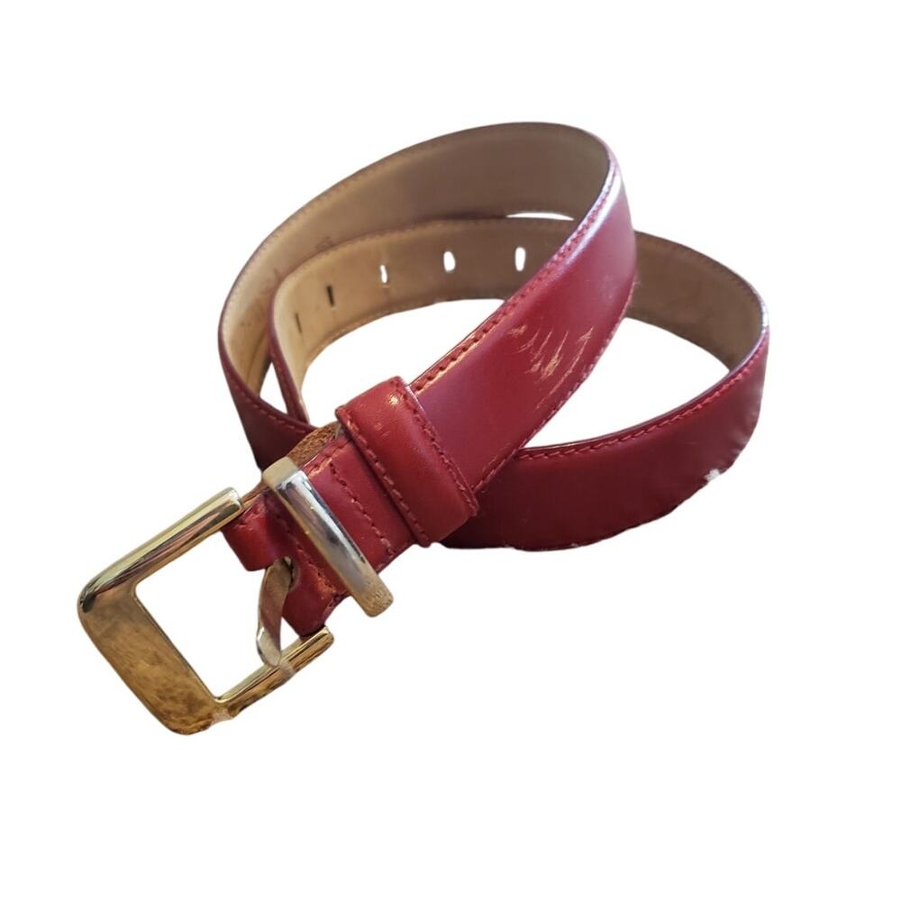 Talbots vintage genuine leather red belt gold buckle 1 inch M